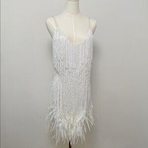 NADINE MERABI Ivory Beaded Dress